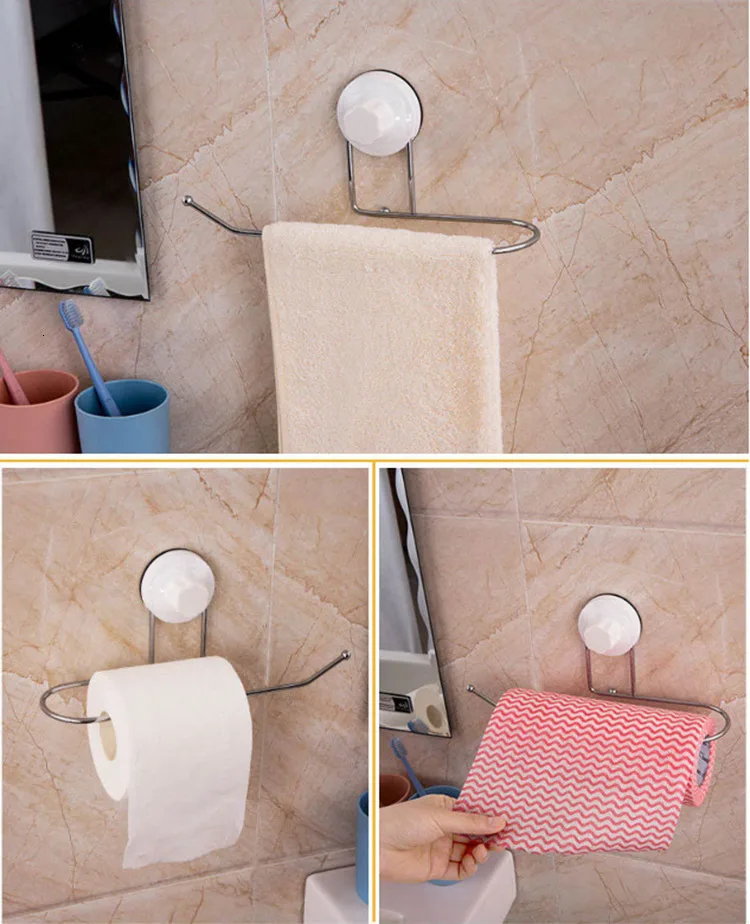 ZhangJi присоска вешалка для кухонных полотенец держатель туалетной бумаги Хромированные Металлические рулонные вешалки подставка держатели для полотенец Полка для хранения ванной комнаты