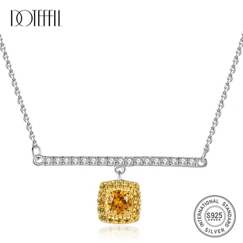 

DOTEFFIL 925 Sterling Silver Link Chain Necklace&Pendant Citrine Golden Necklaces Fasinating Fine Jewelry Colar Feminino 2020