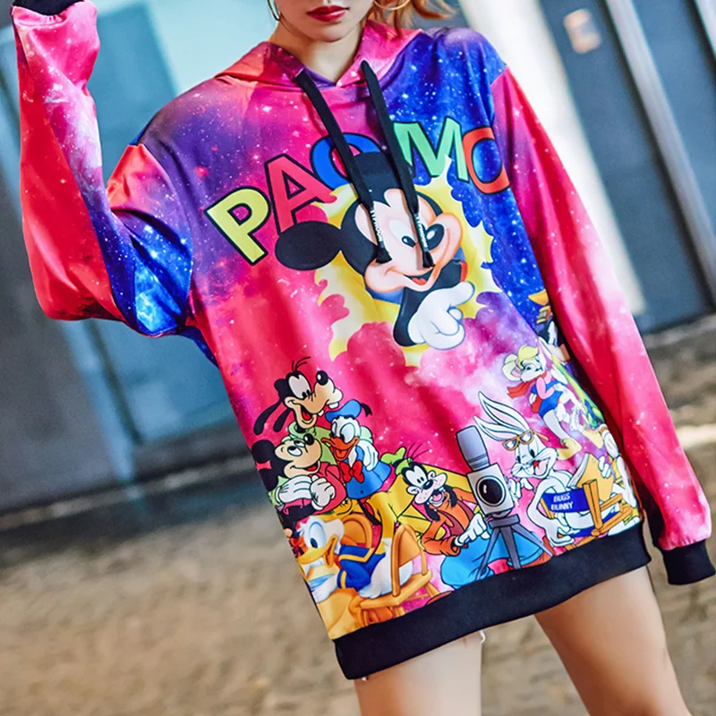 

Spring Autumn Women Hooded Sweatshirt Micket Cartoon Hoodies Casual Loose Plus Size Pullover Streetwear Long Sleeve Cute Top