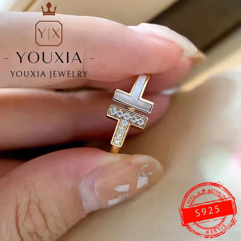 TF-Anillos personalizados de Plata de Ley 925, una variedad de anillos de diamantes en forma de T a la moda y exquisitos, regalos de boda para el Día de San Valentín - Imagen 3