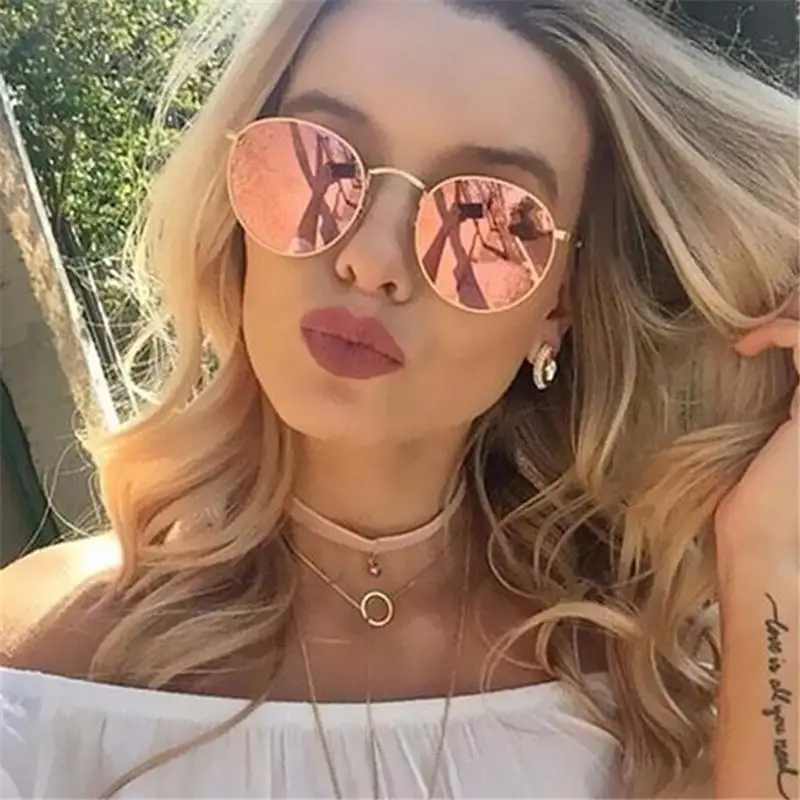 sunglasses for women Round Style Glasses Metal Eyeglasses Frame UV400 Casual Sunglasses Outdoor Accessories Gafas De Sol Redondas rose gold sunglasses