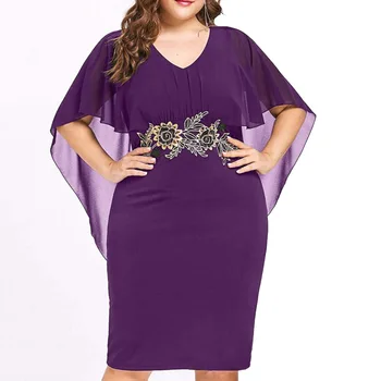 

Women's slim waist dress slim slimming dress European and American round neck short sleeve chiffon shawl tight dress
