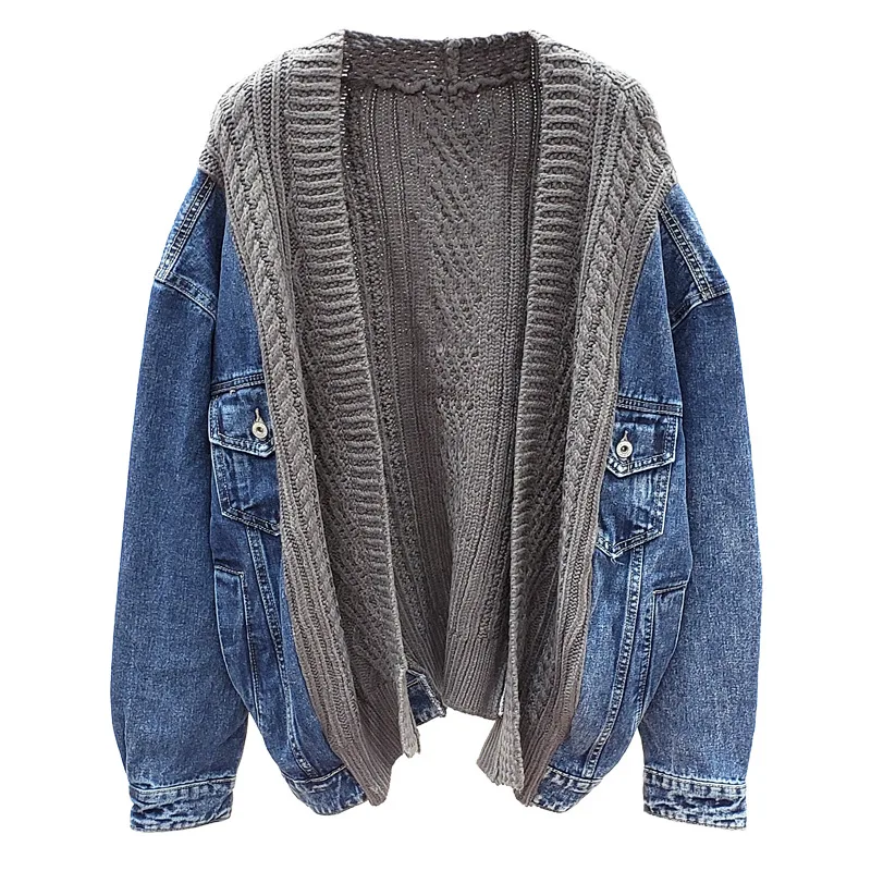 SHENGPALAE, новинка, модная осенне-зимняя вязанная джинсовая стеганая куртка, Женская свободная повседневная куртка A174