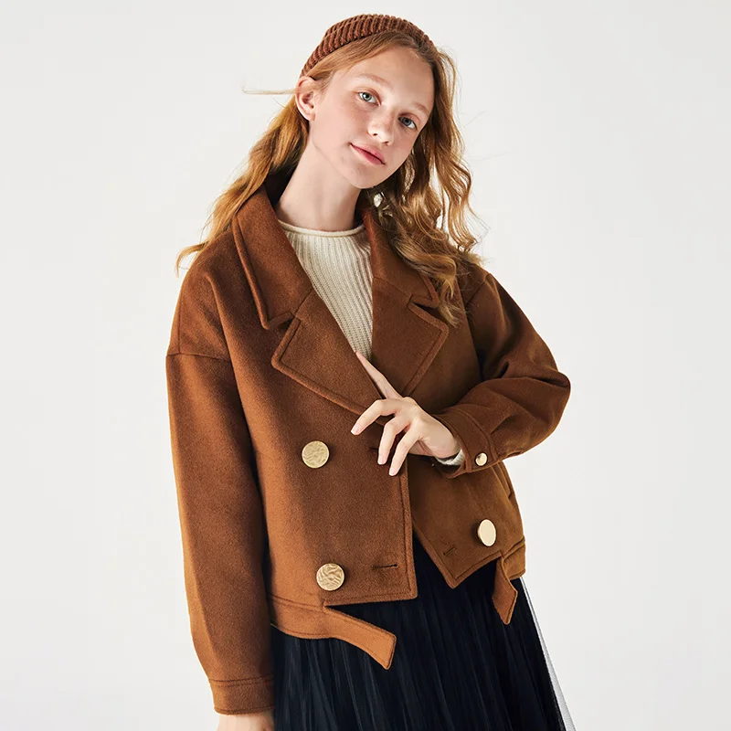 SEMIR короткая женская куртка зима нагрудный двубортный свободный стильный современный пиджак шерстяное пальто для женщин - Цвет: red