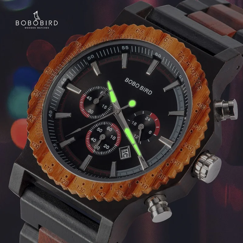 Tanie BOBO ptak 51mm duży rozmiar mężczyźni oglądać drewno luksusowy zegarek na rękę jakości kwarcowy kalendarz Relogio Masculino J R15