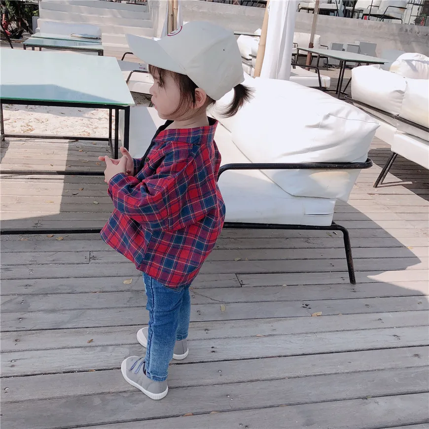 Autumn New Style Korean-style Childrenswear Men And Women Child Baby Plaid Casual Shirt Versatile Shirt