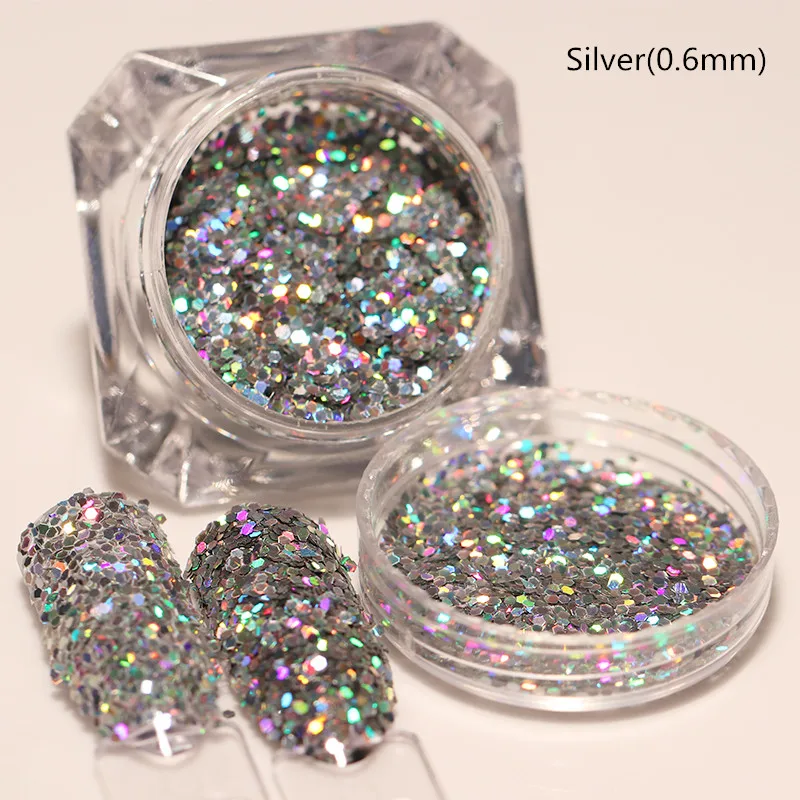 sliver 0.5 1 коробка голографическая пудра для ногтей Блестки для ногтей ультра тонкий смешанный размер сверкающие пайетки хлопья 3d-украшения для ногтей дизайн - Цвет: sliver 0.5
