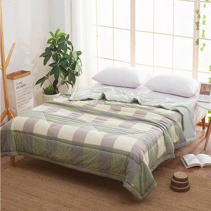 Summer Quilt Blanket for Bed Plaid Bed Cover Bedspreads for Double Bed Thin Comforter Bed Coverlet Bedding Gift Drop Shipping - Цвет: Green