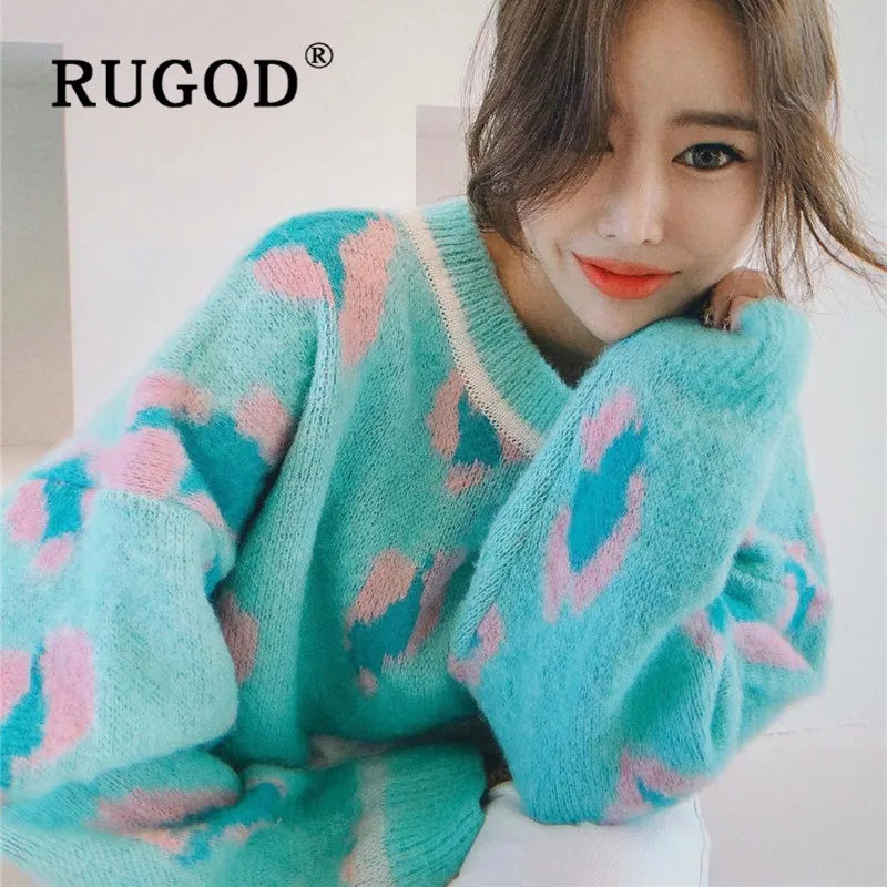 свитер женский RUGOD Модный пуловер с леопардовым принтом корейский элегантный