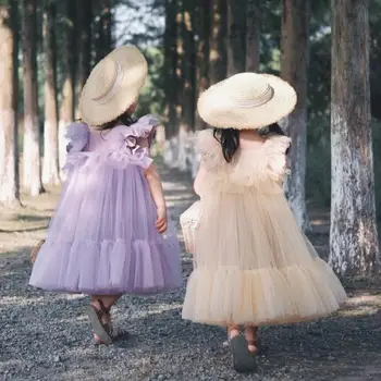 

Beautiful Girls Fashion Fluffy Lace Dress for Kids Ins Ruffles Gauze Vestido for Toddler 1st Birthday Party Children Clothing