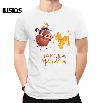 

LUSLOS 2019 men t shirt short sleeve HAKUNA MATATA Print summer plus size white t-shirts homme streetwear cute cartoon tee tops