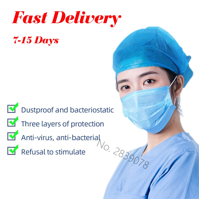 

50Pcs Disposable Protective Mask 3 Layer Nonwove Ply Filter Mouth Face Mask Anti-Dust Anti-Fog Meltblown Earloop Mouth Mask