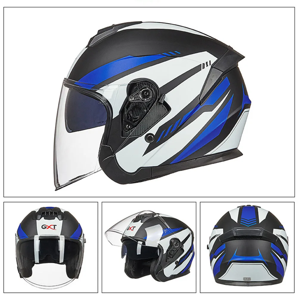 GXT мотоциклетный шлем для мужчин и женщин, полулицевой Мото шлем, летний скутер, мотоциклетный шлем с двойными линзами со съемным линнером - Цвет: 703-Matte Blue