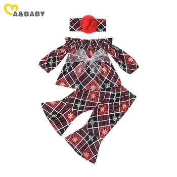 

Ma&Baby 3M-3Y Toddler Newborn Infant Baby Girl Christmas Clothes Set Red Plaid Off Shoulder Tops Flare Pants Xmas Outfits