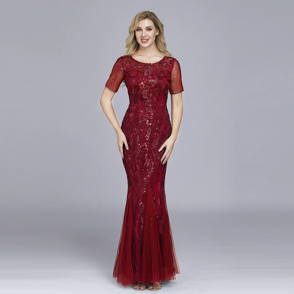 Günstig Bestickte perlen Stoff Prom Kleider Zucker Farbe Oansatz Kurzarm Elegante Kleine Meerjungfrau Kleider Formale Party Kleider 2019