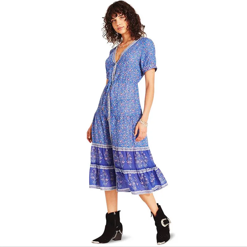 Women Summer Maxi Dress Boho Flowers Print Button Short-sleeved Loose Dress Casual Dresses Woman Party Night Beach Dress Vestido Women Summer Maxi Dress Boho Flowers Print Button Short-sleeved Loose Dress Casual Dresses Woman Party Night Beach Dress Vestido