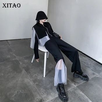 

XITAO Trend Two Piece Set Women Short Women Blazers Streetwear Stitching Color 2 Piece Outfits for Women Pants and Top XJ5113