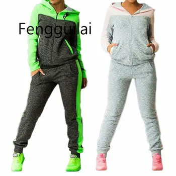 

2020 FGL Spring Autumn Two-piece Tracksuit Jogging Suits For Women Sport Suits Patchwork Hooded Running Sets Sweat Pants