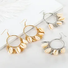 Lisa bohème longue goutte boucles d'oreilles femmes 2019 mode coquille boucle d'oreille or argent ronde goutte-boucle d'oreille élégant dames bijoux L293(China)