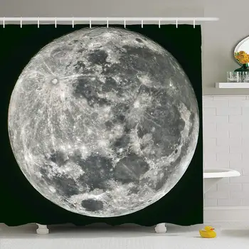

Shower Curtain Set with Hooks 72x72 Full Moon Cutout Taken Moonlight On Lunar Science Sphere Isolated 22 June Detailed Nature