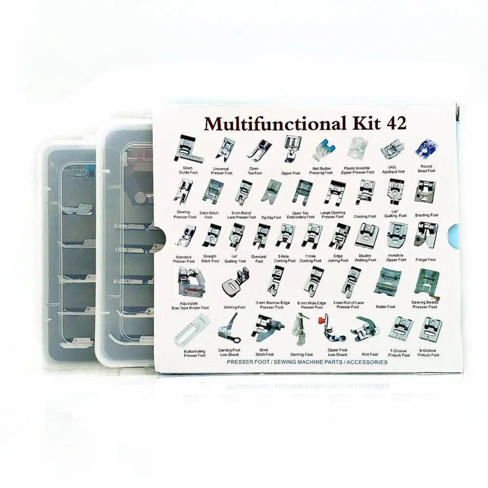 42PCS Plastic box 30/32/42/52/62 шт., лидер продаж, швейная машина, прижимная ножка, набор для Brother Singer JANOME, Лапка, плетение, штора, стежка - Цвет: 42PCS Plastic box