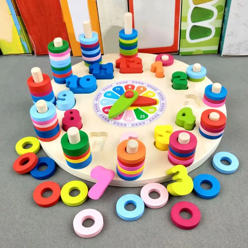 

Preschool Baby Toys Early Education Teaching Aids Math Toy Children Kids Wooden Digital Clock Count Geometric Shape Matching