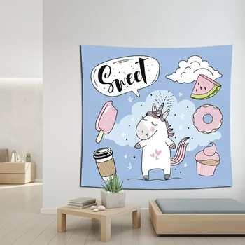 

Pink Unicorn Tapestry Cartoon Beach Blanket Printed Abstract Home Wall Decoration Art Floral Wall Hanging for Living Room