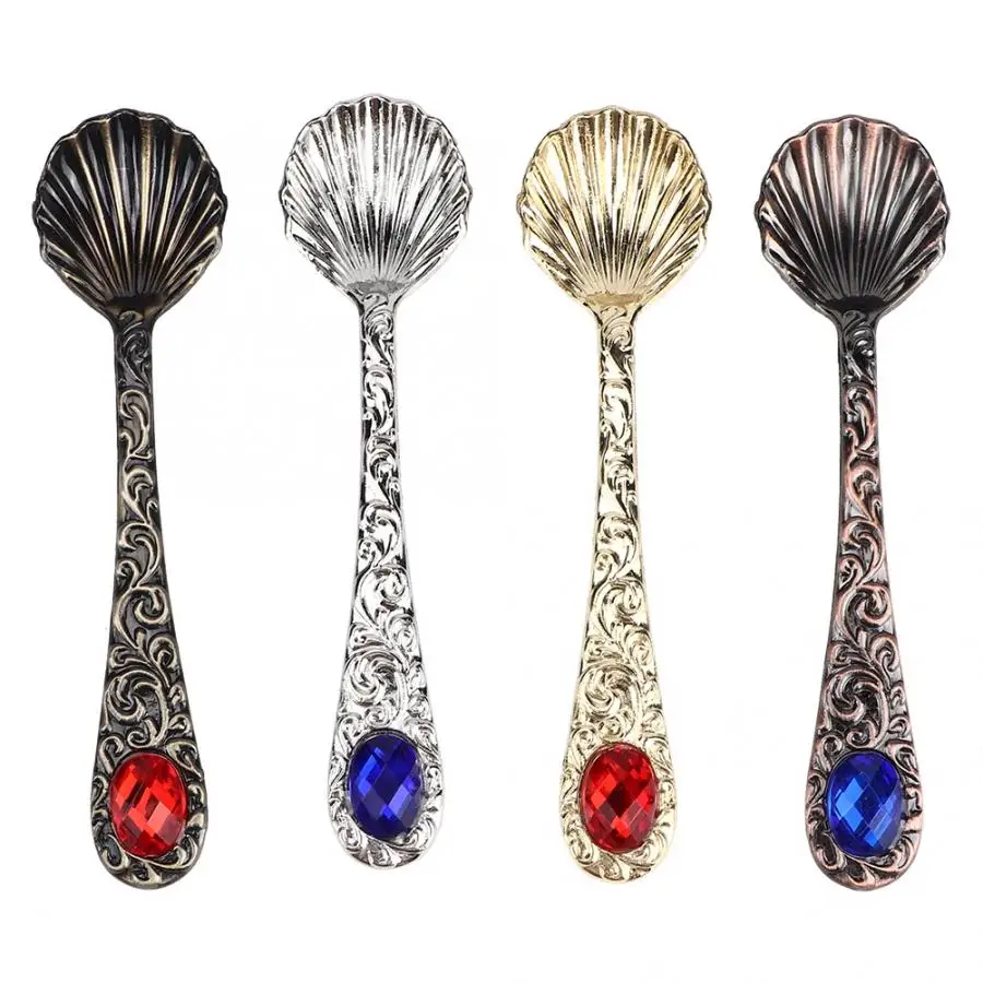 4Pcs Vintage Zine Alloy Coffee Spoon Ice Cream Dessert Tea Spoon Kitchen Hot Drinking Flatware Teaspoon