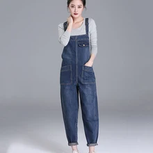 

Fashion Loose Pocket Jeans Women Autumn Bib Pants Overalls Shoulder Strap Jumpsuit Large Size brand Denim Jeans Pants