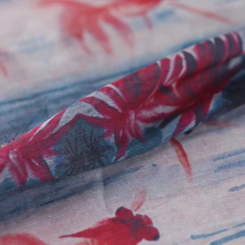 

Red Lotus Fish Print Natural Silk & Linen Fabric Printing Skirt Skirt