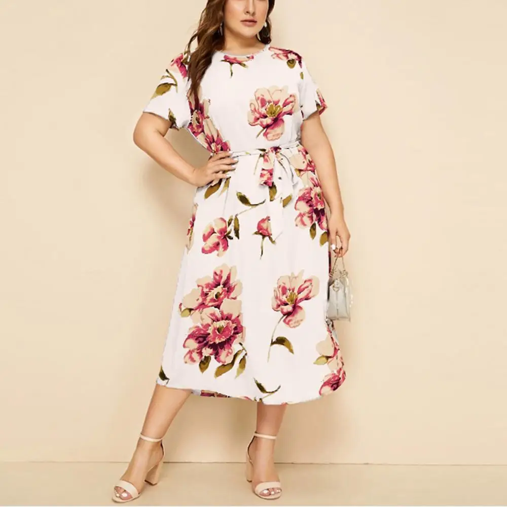 Платье женское Boho Летнее Бандажное платье Плюс Размер короткий рукав цветочный