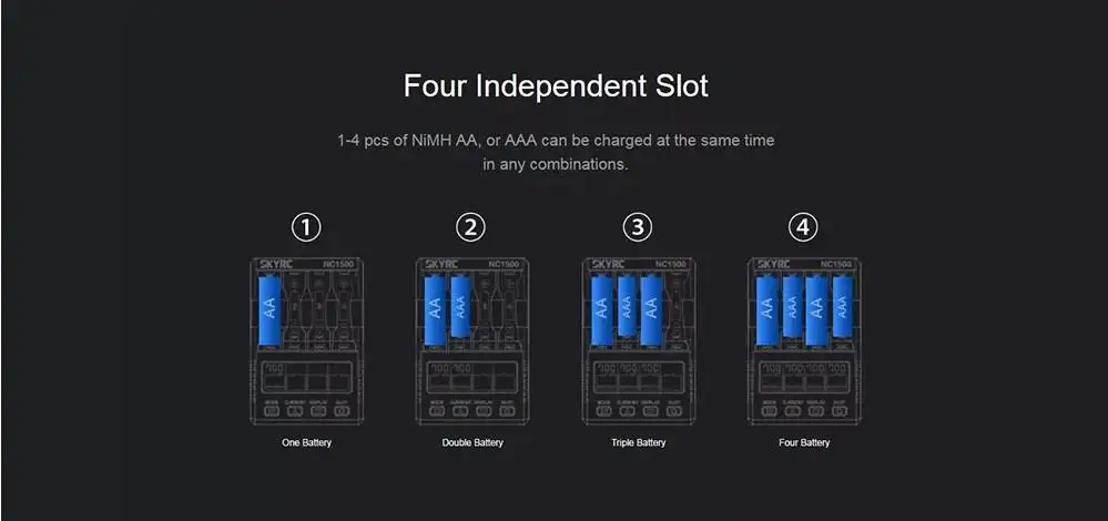 Kuulee SKYRC NC1500 5V 2.1A 4 слота lcd AA/AAA NiMH Зарядное устройство Dis зарядное устройство анализатор