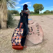 

Tourbon Golf Sunday Bags Club Bag Sticks Carrier Case Cover Canvas & Leather w/Pocket Golf Driving Range Bags 83CM