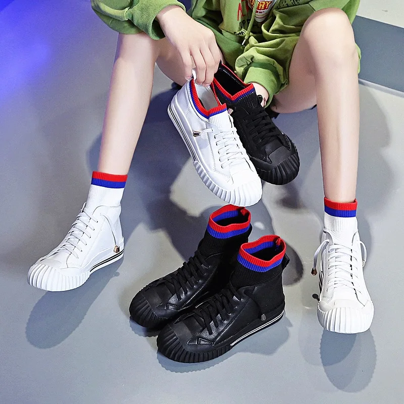 

2019 Autumn New Style Leather Versatile Hight-top Sports Casual MacBook Shoes Network Red Celebrity Style Shoes Women