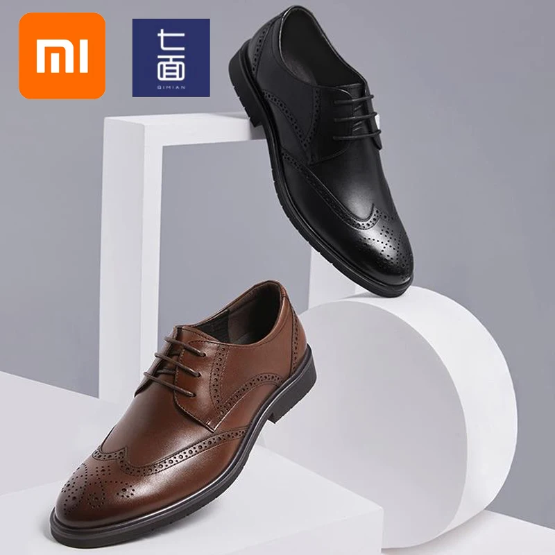 Xiaomi Qimian/мужские кожаные туфли-Дерби в деловом стиле в британском стиле; остроконечные кожаные туфли; Мужские броги