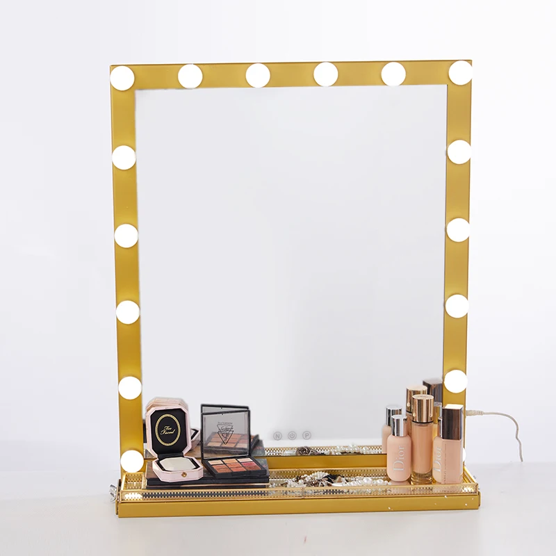 Gold 52x62cm Голливудское освещенное туалетное зеркало с подсветкой туалетный столик зеркало для макияжа с регулируемой яркостью светодиодный настольный или настенный туалетный столик - Цвет: Gold 52x62cm
