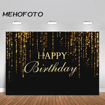 

Birthday Party Banner Photography Background Golden Black Sparkly Gold Glitter Decorations Backdrop Photocall Studio Photoshoot
