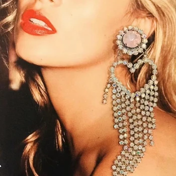

2019 Fashion Luxury Shining Rhinestone Long Tassel Dangle Earrings for Women Heart Earring Accessories Evening Jewelry Gift