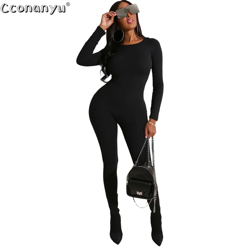 Jumpsuit for Women 2020 Sexy Long Sleeve Elegant Black Green Round Neck Rompers Womens