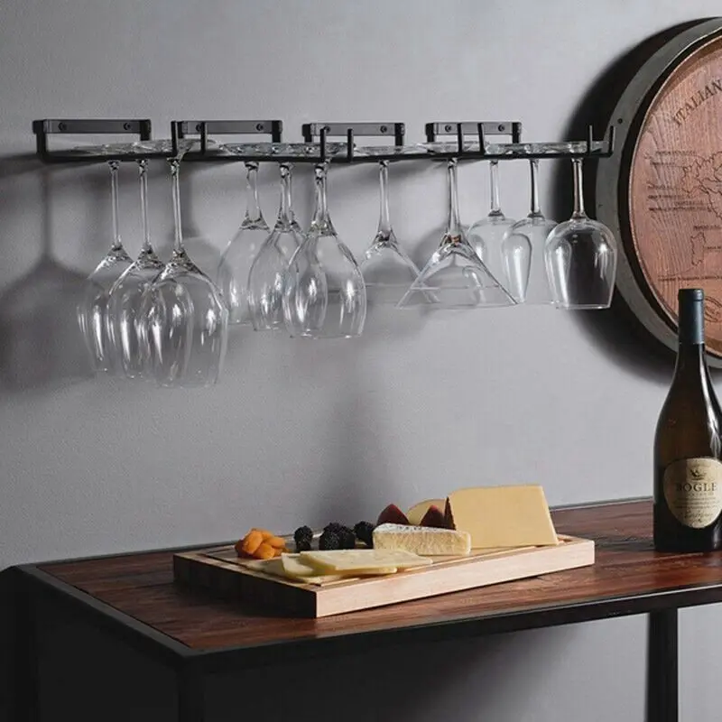 

Mountable Wrought Stemware Wine Iron Black 30cm Glass Rack Wall