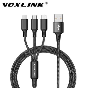 VOXLINK 3 in 1 USB Cable For iPhone XS Max XR X 8 7 Charging Charger Micro USB Cable For Android USB TypeC Mobile Phone Cables 1