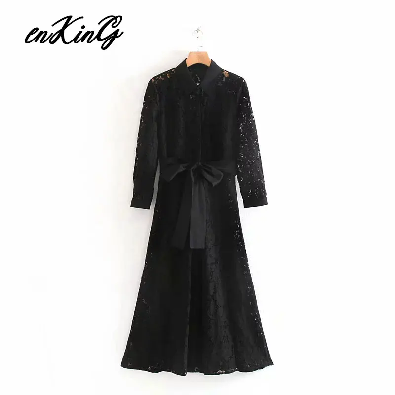 Английское элегантное офисное винтажное лоскутное кружевное платье миди с поясом для женщин vestidos de fiesta de noche vestidos блейзер - Color: Black