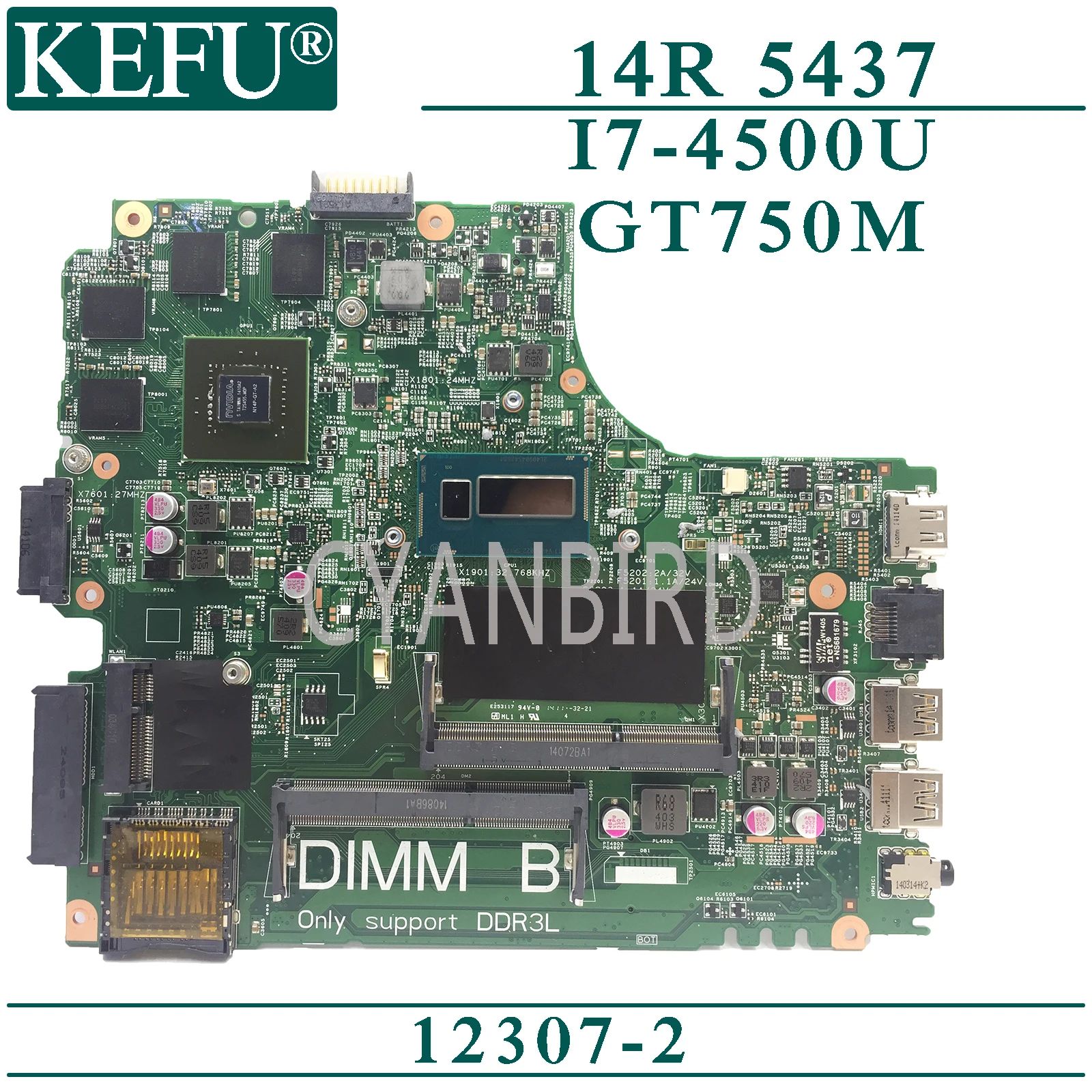 

KEFU 12307-2 original mainboard for Dell Inspiron 14R 5437 with I7-4500U GT750M Laptop motherboard