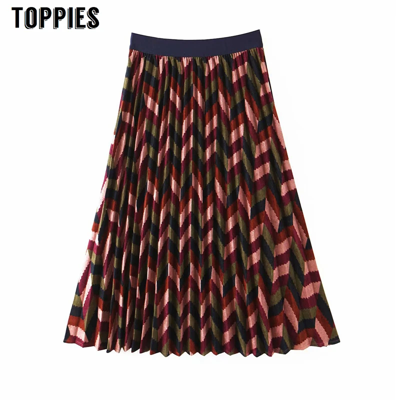 Плиссированные юбки с геометрическим принтом, зимние винтажные вельветовые миди юбки с высокой талией, уличная одежда