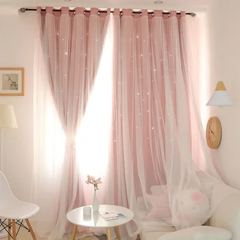 

Princess Style Blackout Curtains Hollowed Star Window Curtain Living Room High Shading Cortinas Dormitorio Finished Curtains