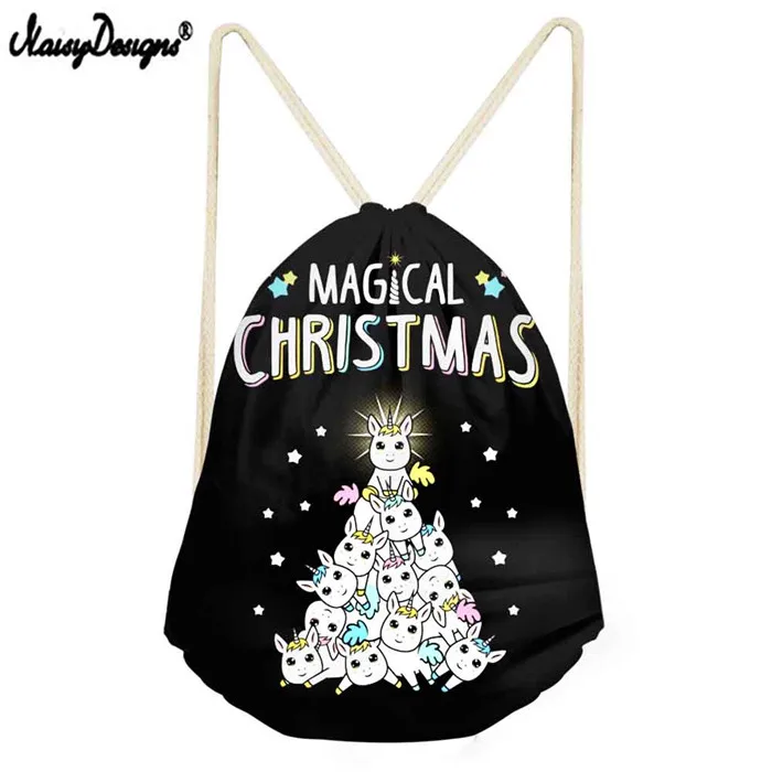 Customized Drawstring Bags Christmas Unicorns for Girls Boys Kids Bagpack Teenagers Women's Bag Dropshipping Kinderrucksack - Цвет: LMW1334Z3