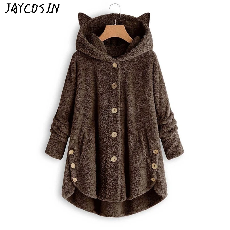 JAYCOSIN, индивидуальное цветное пальто, Женское пальто на пуговицах, однотонный пуловер с капюшоном, свободный свитер, блузка размера плюс, Прямая поставка#0924