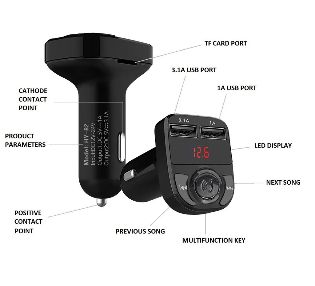 FM трансмиттер автомобильный с поддержкой Bluetooth 4 1 и 2 мя USB портами|Автомобильный