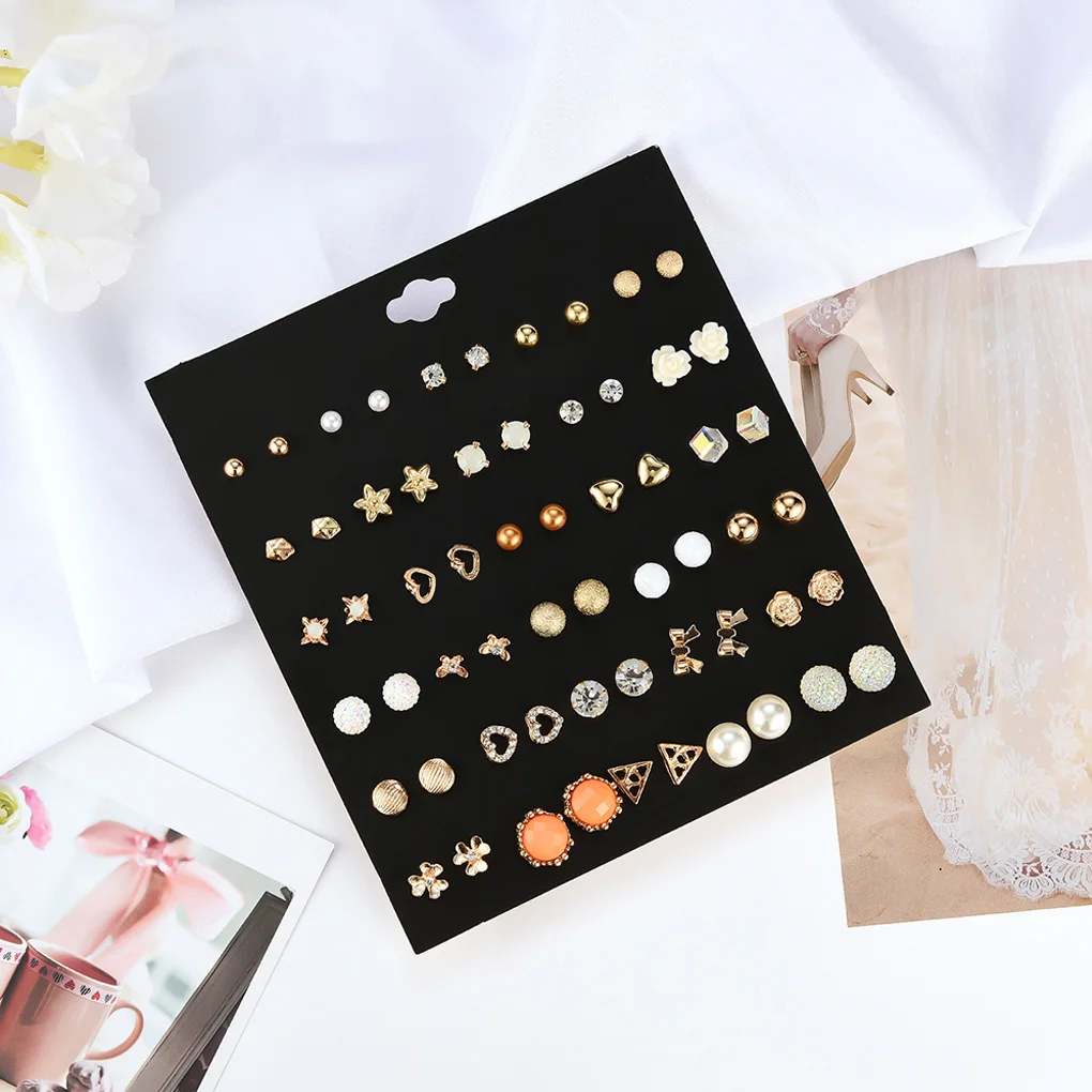 Новые 30 пар несколько сережек серьги набор ассорти кристалл горный хрусталь женские сережки для пирсинга