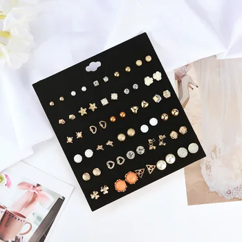 

New 30 Pair Multiple Ear Studs Earrings Set Assorted Crystal Rhinestone Women Piercing Earrings
